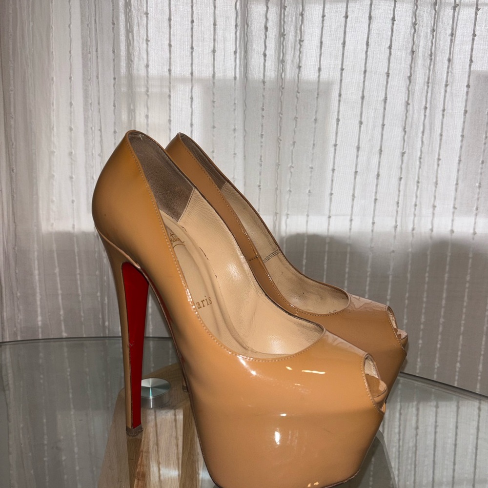 Christian Louboutin Nude Peep-Toe Platform Heels